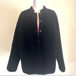 French Laundry Jacket Velvet Solid Black Mandarin Evening Coat Silk Blend SZ1X